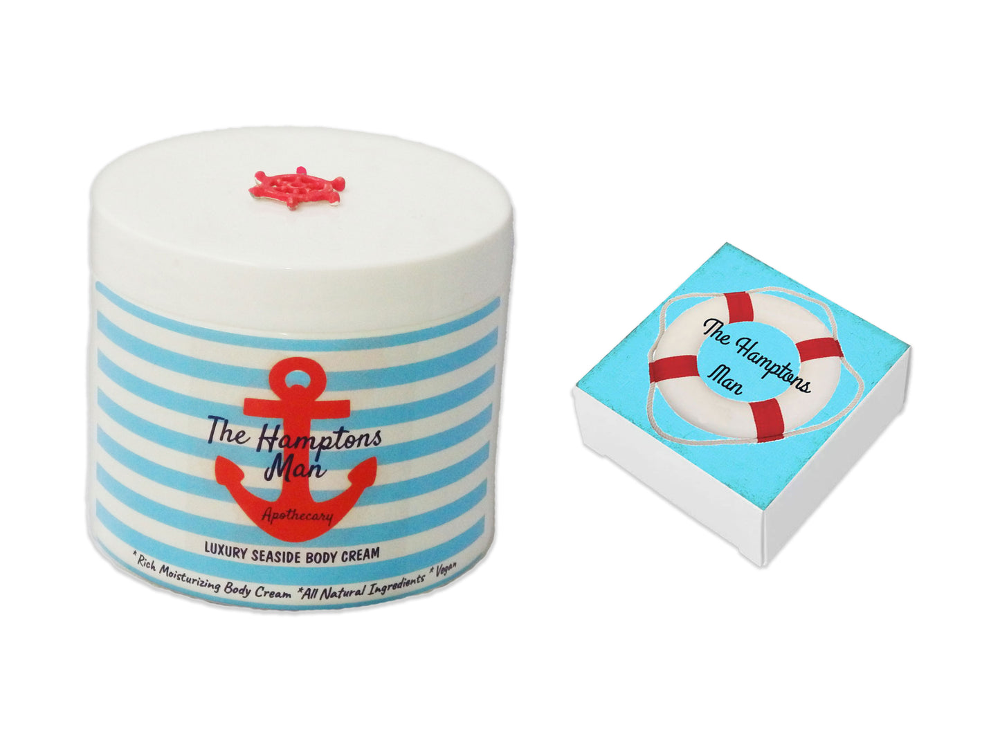 The Hamptons Man Body Cream & Life Preserver Soap Bar Set